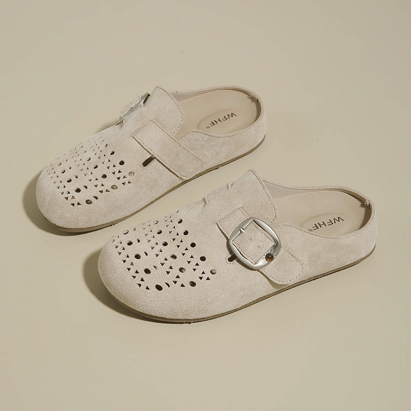 2026 Spring & Summer New Slip-on Breathable Women's Birkenstock Style Shoes, Hollow Platform Closed Toe Lazy Mules For Outdoor Wear