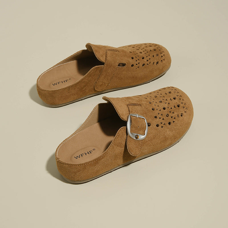 2026 Spring & Summer New Slip-on Breathable Women's Birkenstock Style Shoes, Hollow Platform Closed Toe Lazy Mules For Outdoor Wear