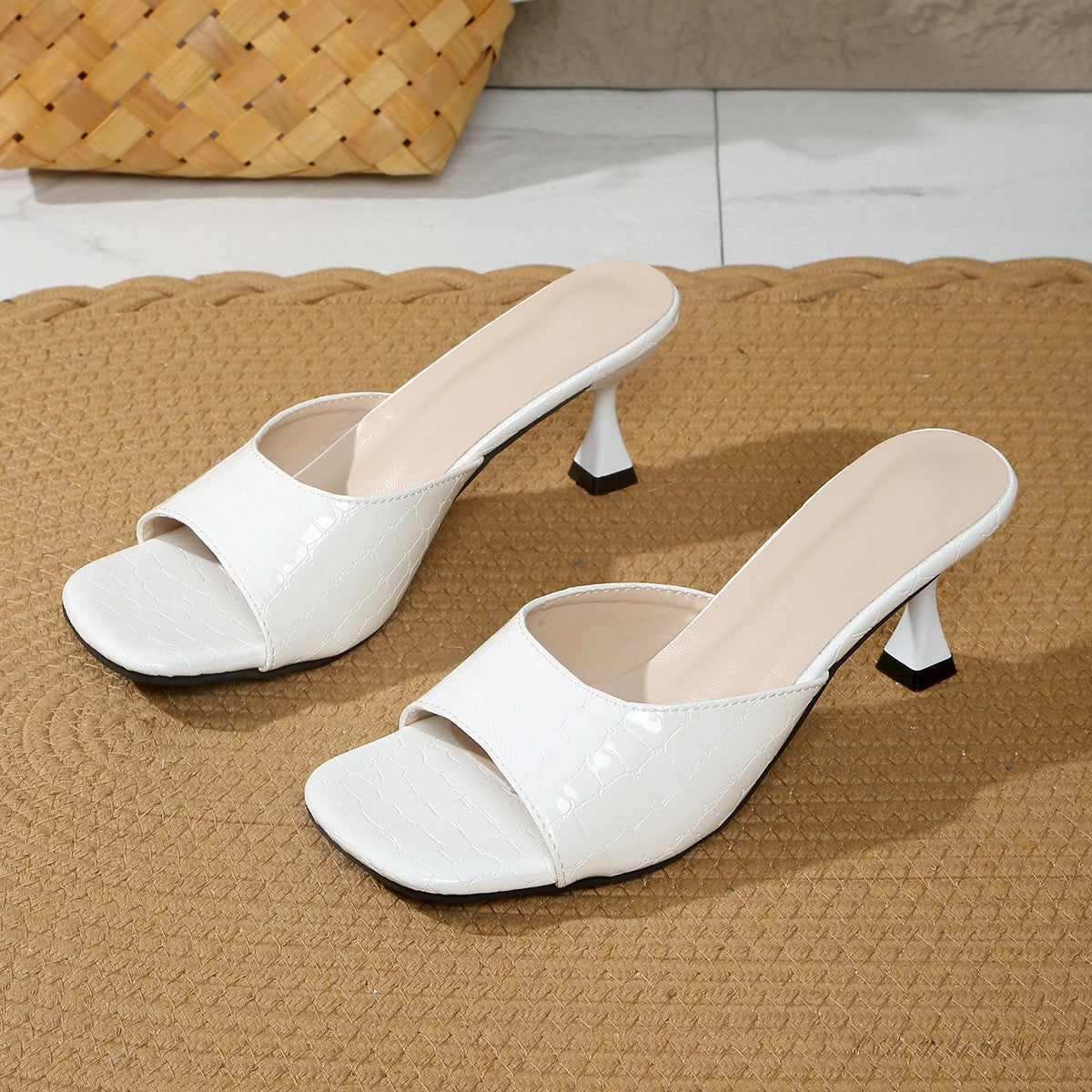 New Arrival Plus Size Women's Stiletto High Heel Slides, Summer Solid Color Fashion Outdoor Wear Versatile Heeled Sandals In Stock