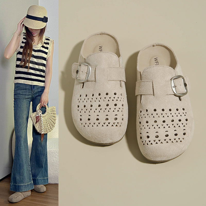 2026 Spring & Summer New Slip-on Breathable Women's Birkenstock Style Shoes, Hollow Platform Closed Toe Lazy Mules For Outdoor Wear