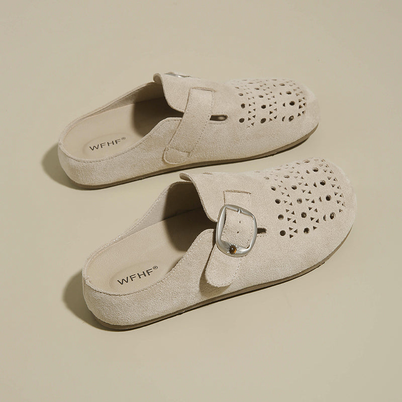 2026 Spring & Summer New Slip-on Breathable Women's Birkenstock Style Shoes, Hollow Platform Closed Toe Lazy Mules For Outdoor Wear