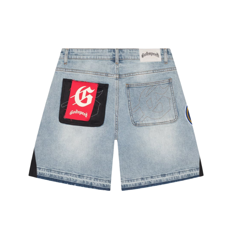 Godspeed Patchwork Denim Shorts Light Wash - Men's