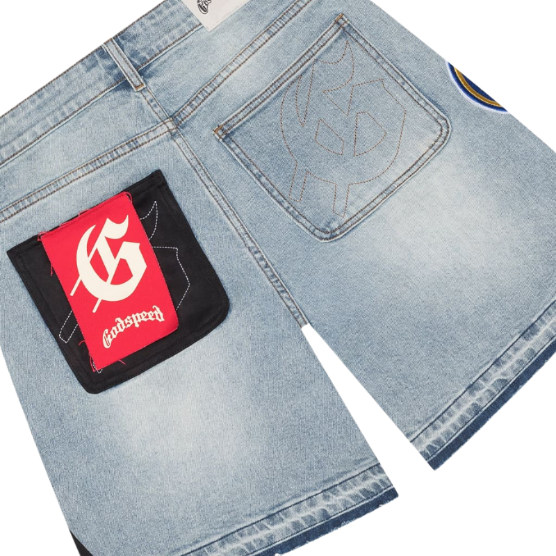 Godspeed Patchwork Denim Shorts Light Wash - Men's
