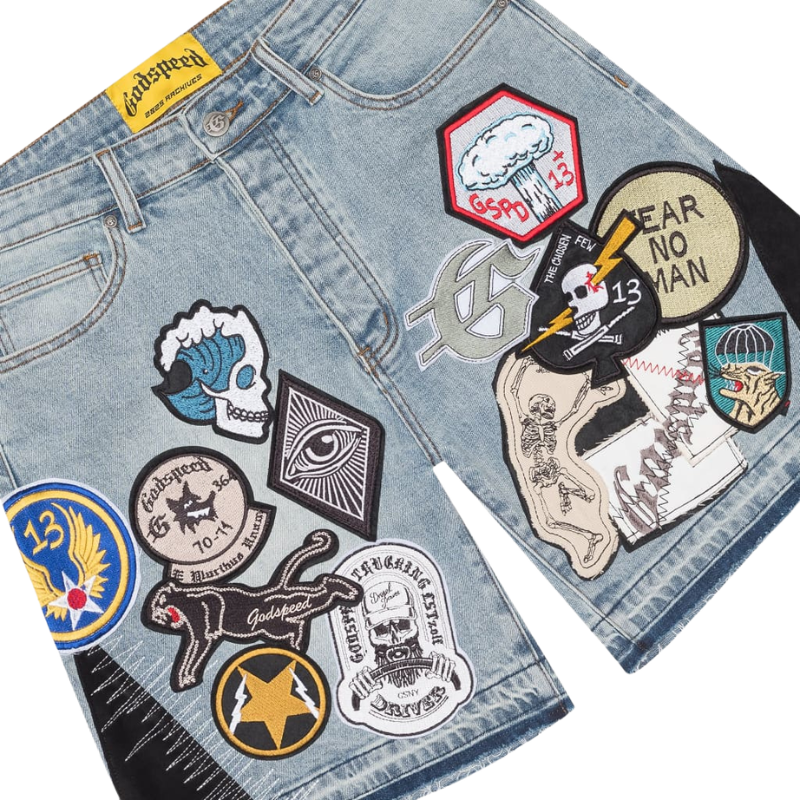 Godspeed Patchwork Denim Shorts Light Wash - Men's