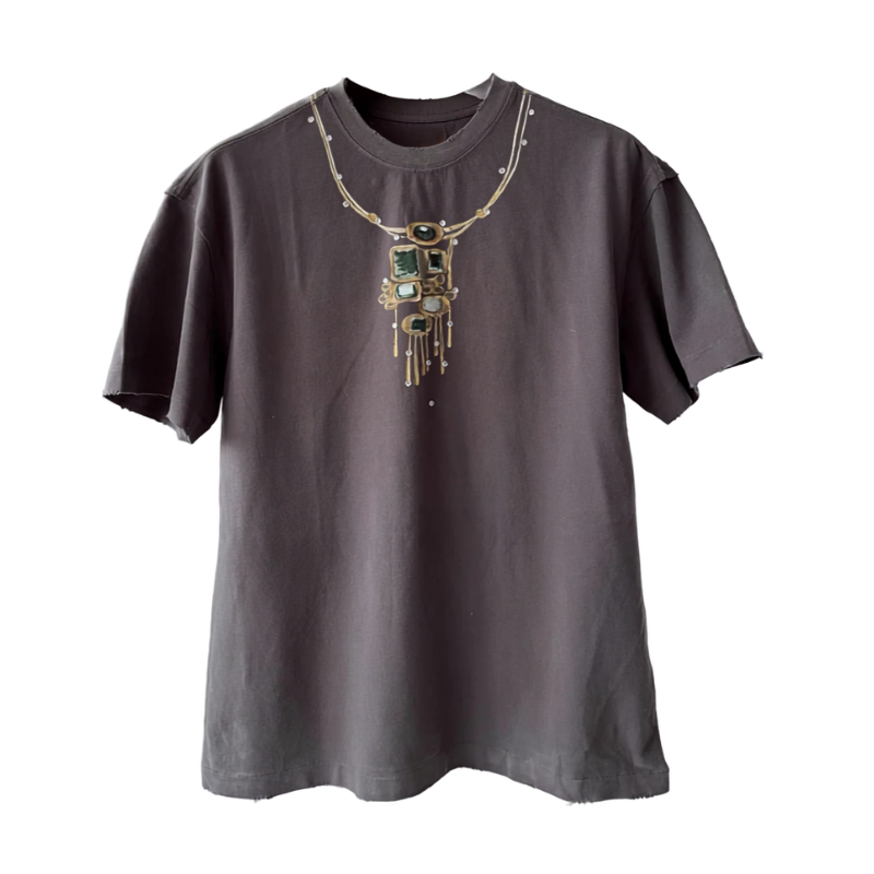Birth Of A Royal Child Tee Necklace Print Dark Grey - Men's