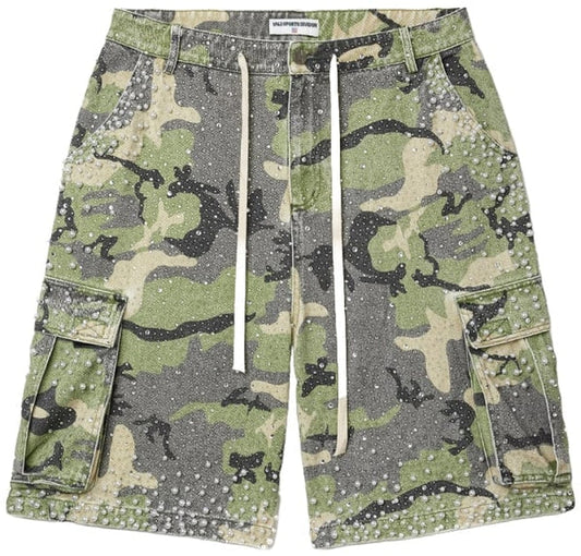 VALE 'Crystal Cargo' Camo Green Shorts