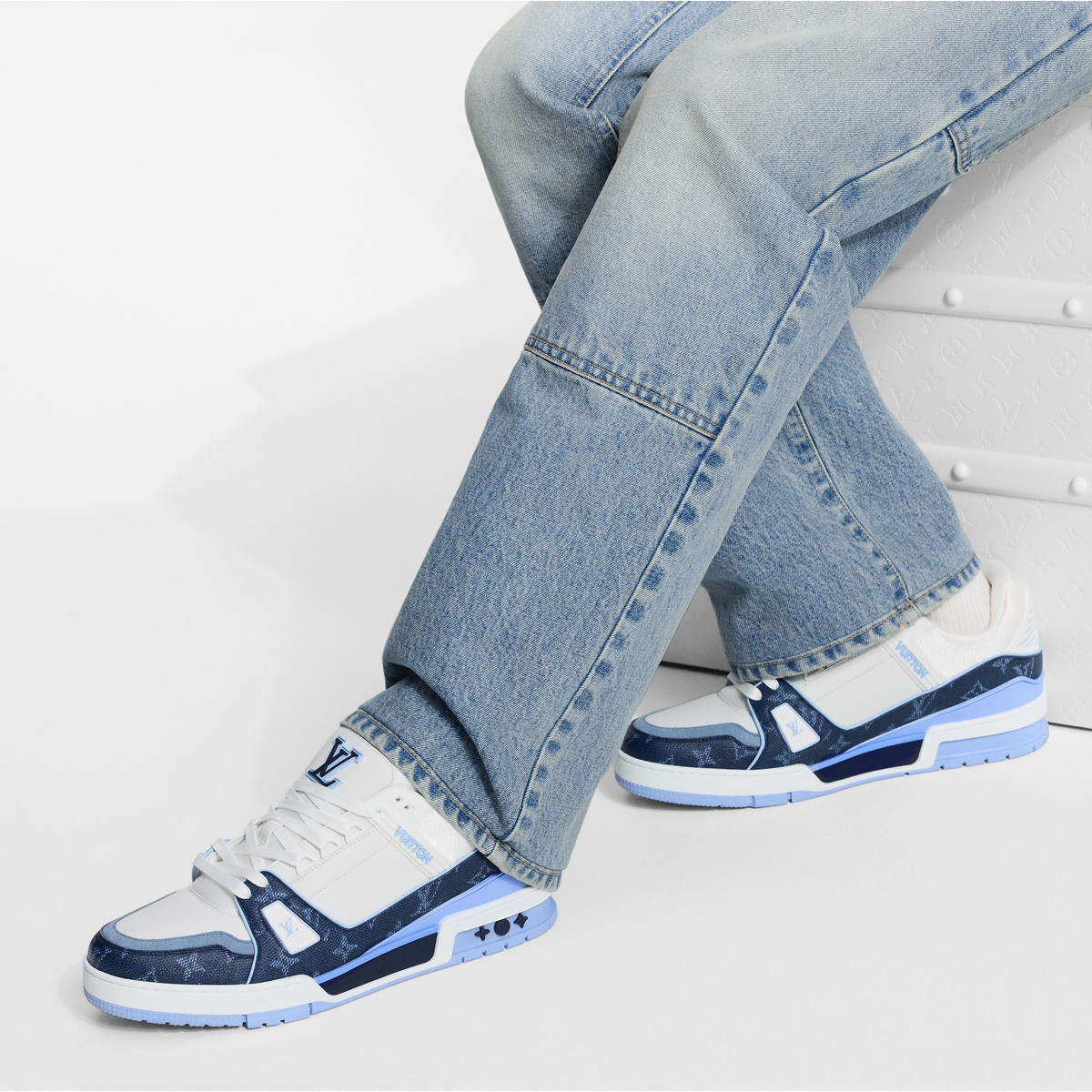 Louis Vuitton LV Trainer Navy Blue Monogram Leather Sneaker