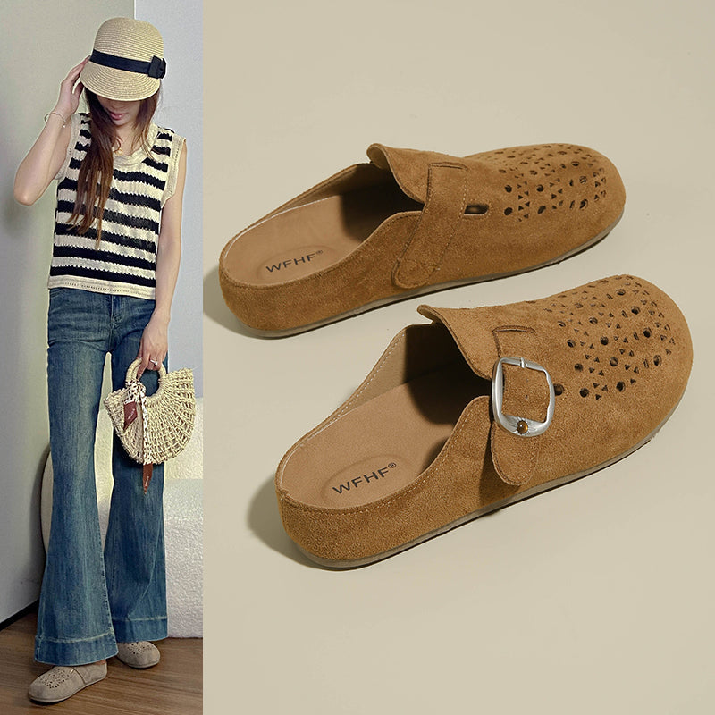 2026 Spring & Summer New Slip-on Breathable Women's Birkenstock Style Shoes, Hollow Platform Closed Toe Lazy Mules For Outdoor Wear