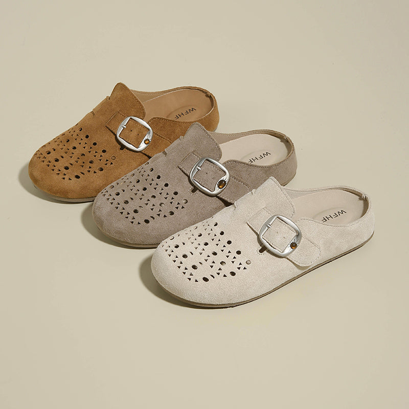 2026 Spring & Summer New Slip-on Breathable Women's Birkenstock Style Shoes, Hollow Platform Closed Toe Lazy Mules For Outdoor Wear