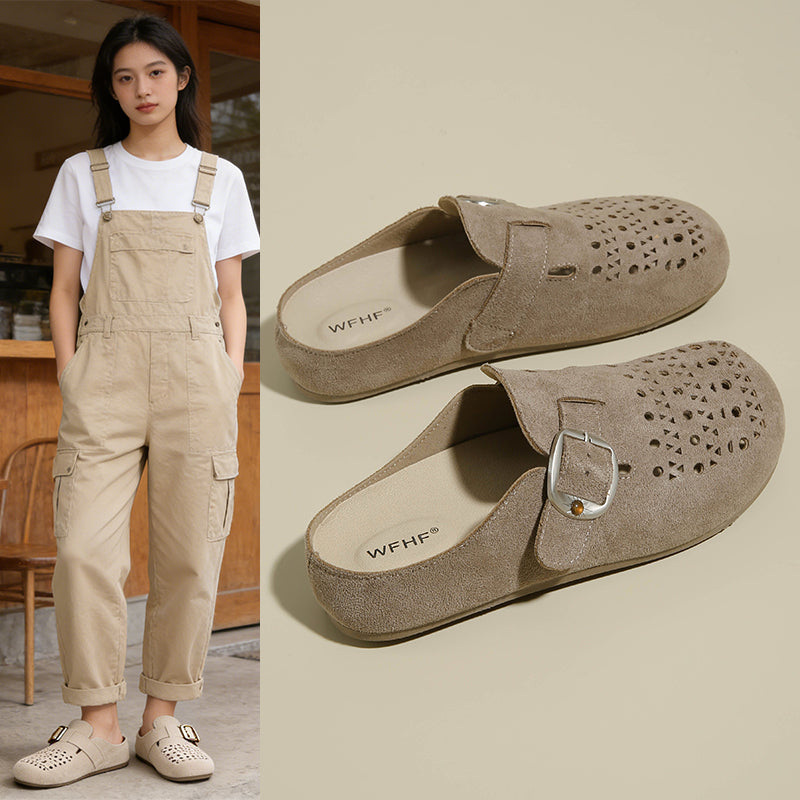 2026 Spring & Summer New Slip-on Breathable Women's Birkenstock Style Shoes, Hollow Platform Closed Toe Lazy Mules For Outdoor Wear