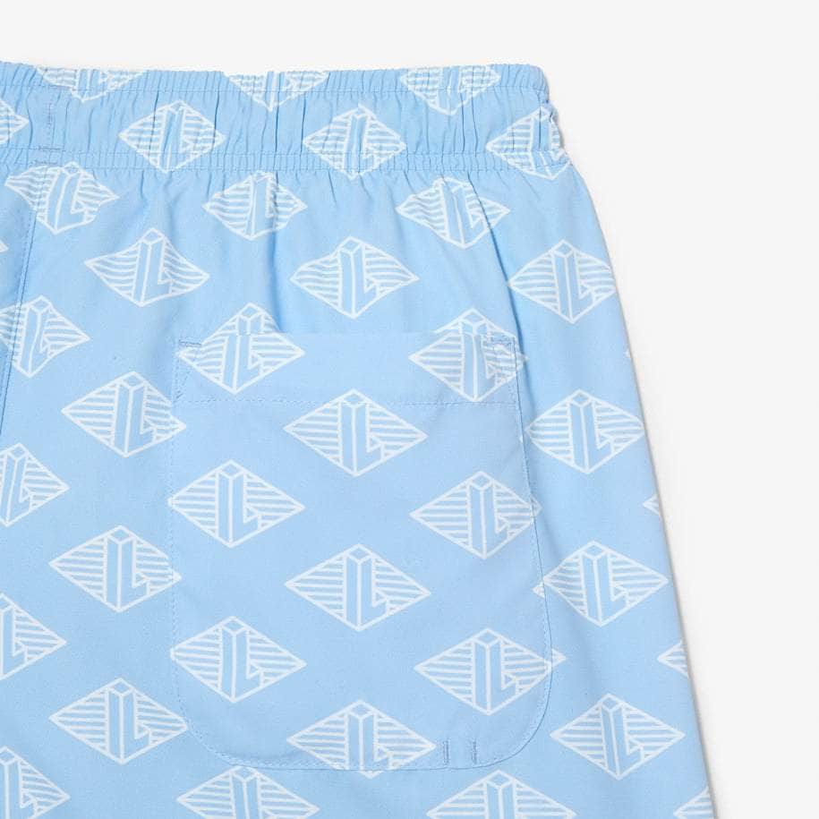 Lacoste Men’s Two-Tone Monogram Print Swim Trunks