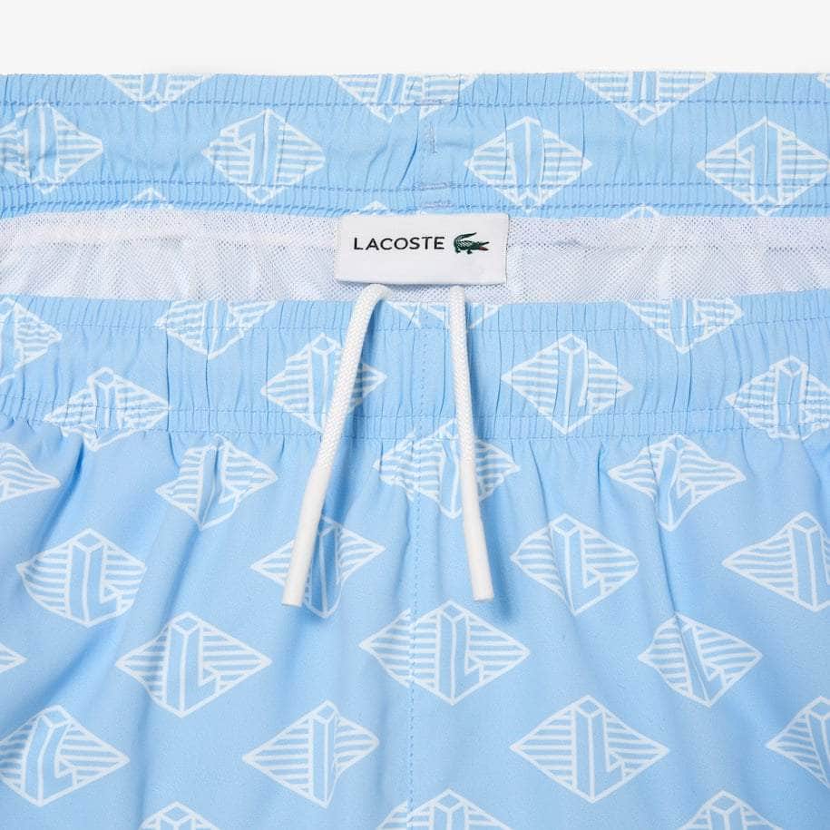 Lacoste Men’s Two-Tone Monogram Print Swim Trunks