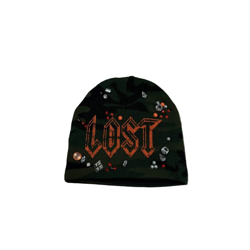Lost Intricacy 'Gemstone' Green Camo & Orange Beanie