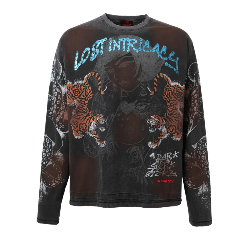 Lost Intricacy 'Twin Tiger' Black LS Tee
