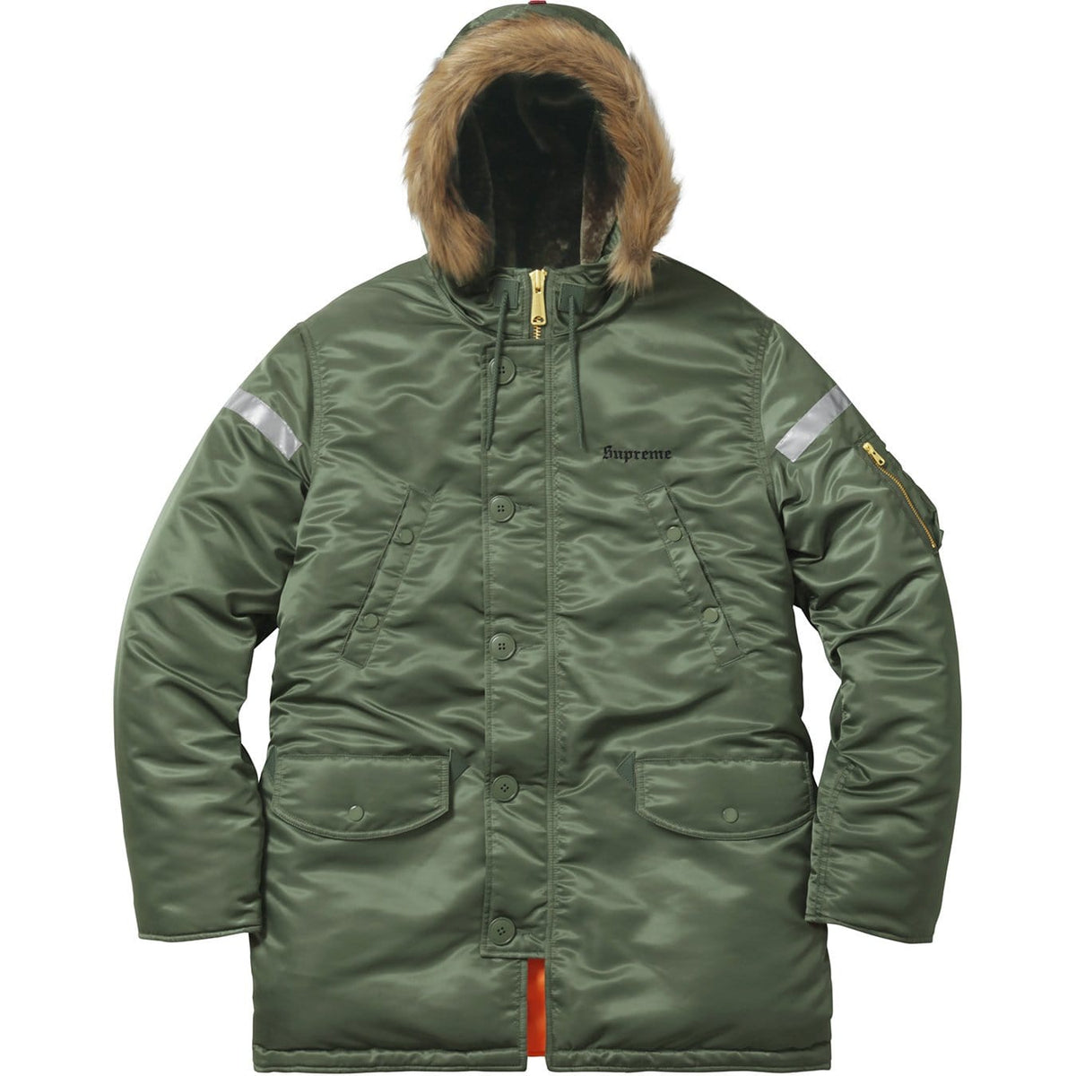 Supreme Reflective Cross N-3B Parka - Olive — XXS — Front View